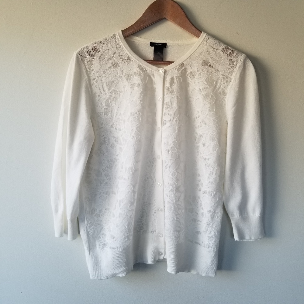 Ann Taylor: White lace patterned cardigan – XL